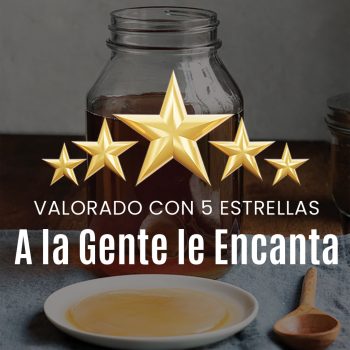 Tarro de kombucha con un SCOBY de kombucha colocado delante