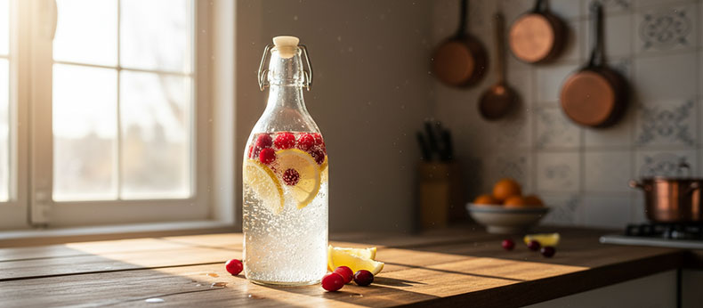 Arandanos-rojos-y-limon-en-kefir-de-agua-en-fermentacion