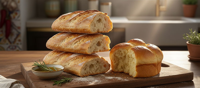 Baguettes y brioche tiernos elaborados con masa madre de trigo blanca NutriBrew.