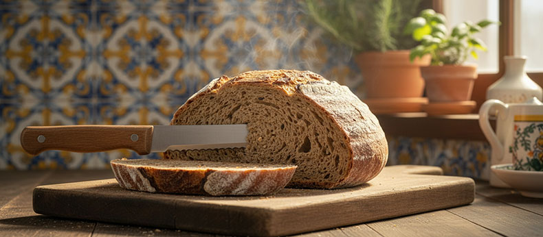 Miga rica en fibra de un pan integral fermentado con masa madre Integral Colorado.