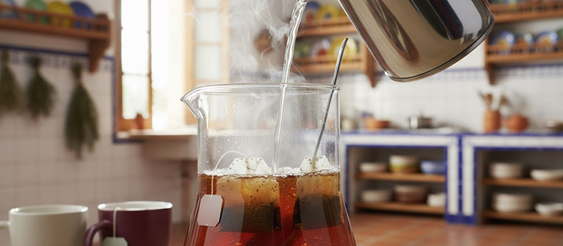 Preparacion-del-te-para-kombucha-con-agua-caliente-azucar-y-bolsas-de-te