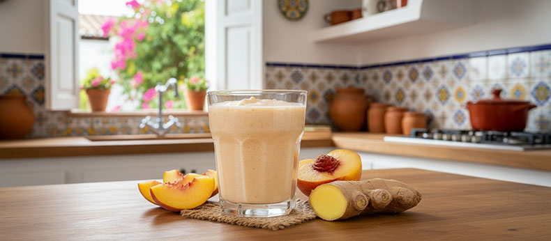 Smoothie-de-kefir-de-leche-con-melocoton-y-jengibre-receta-refrescante