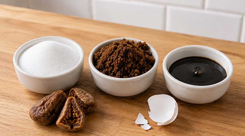 Azúcar de caña orgánica, azúcar mascabado e ingredientes minerales para remineralizar el kéfir de agua