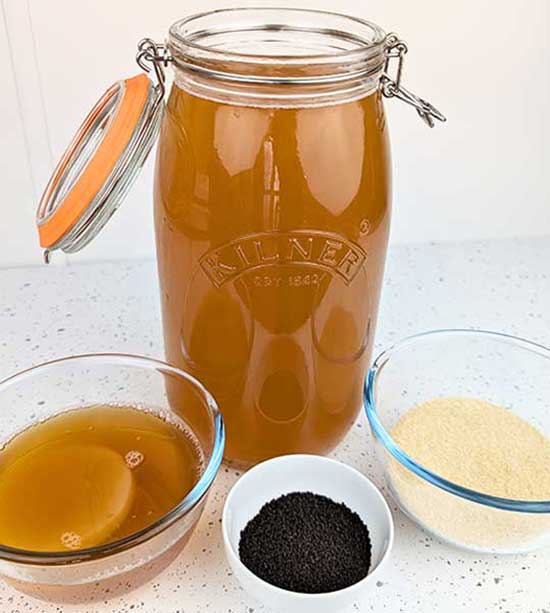 Ingredientes y cantidades para preparar 3 litros de kombucha casera
