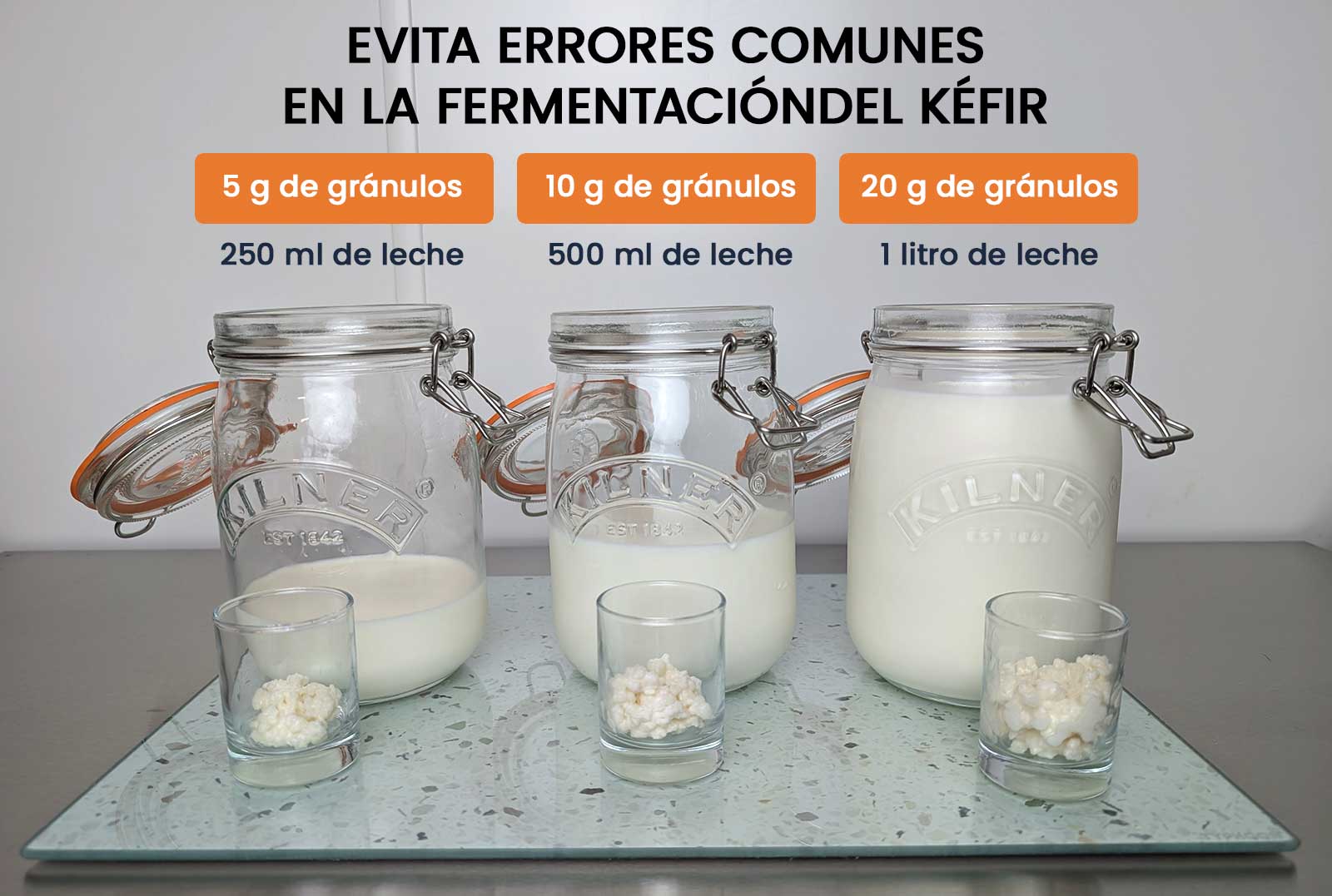 Proporción adecuada de gránulos de kéfir y leche para evitar errores comunes de fermentación