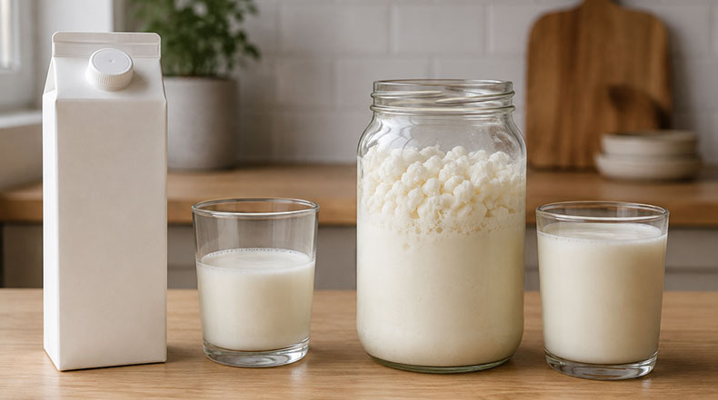 Comparativa entre kéfir Hacendado de Mercadona en tarro y nódulos de kéfir de leche vivos