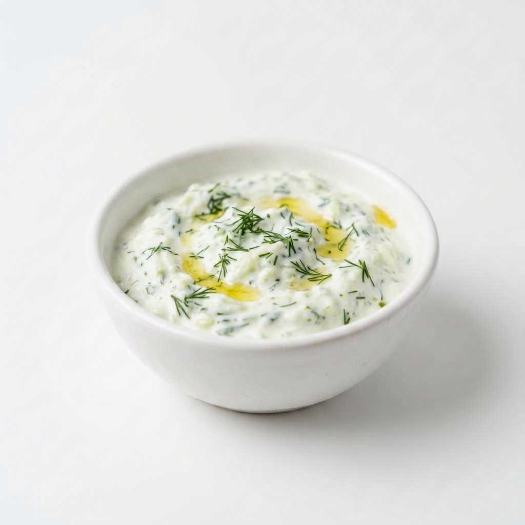 Dip de pepino y eneldo estilo tzatziki hecho con skyr casero