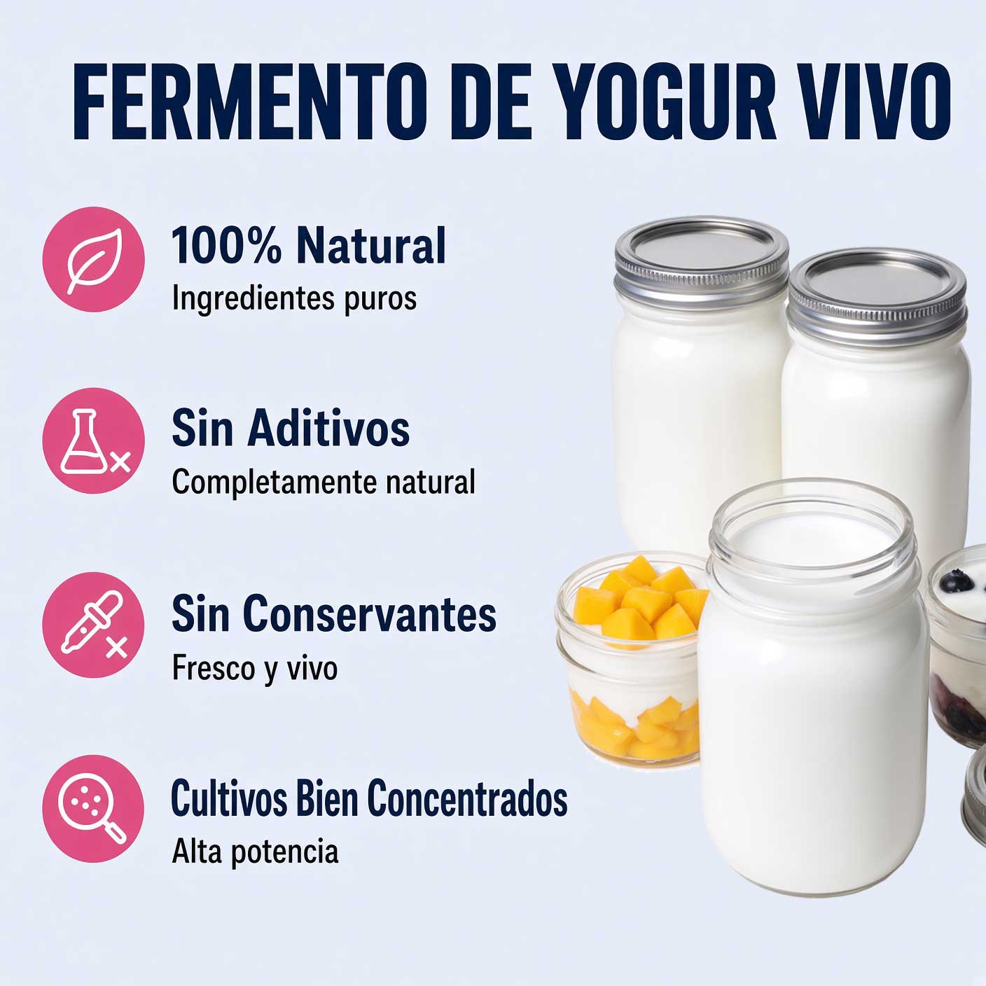 Fermento de yogur vivo, natural, sin aditivos, sin conservantes