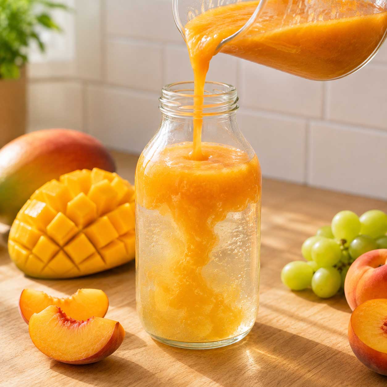 Puré y zumo de fruta natural para aromatizar el kéfir de agua durante la segunda fermentación