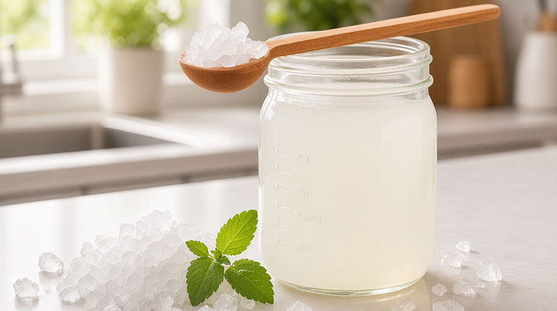 Vaso de kéfir de agua junto a nódulos vivos, una opción para preparar en casa