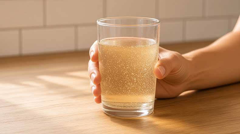 Persona tomando un vaso de kéfir como parte de su cantidad diaria