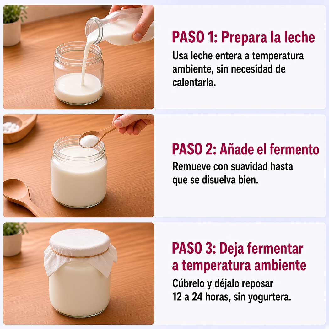Pasos para hacer piimä casero: preparar la leche, añadir el fermento y dejar fermentar a temperatura ambiente