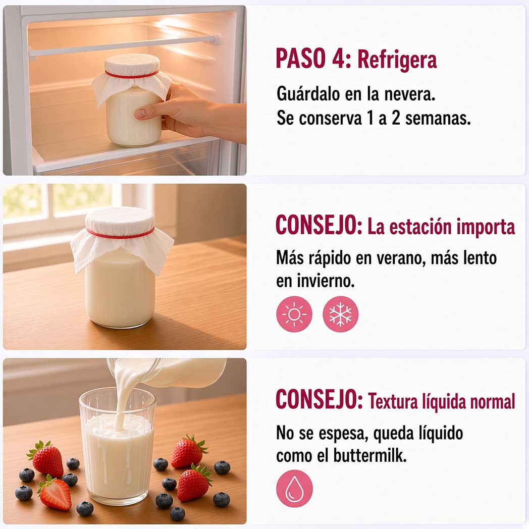 Refrigerar el piimä casero y consejos sobre la estación del año y su textura líquida natural