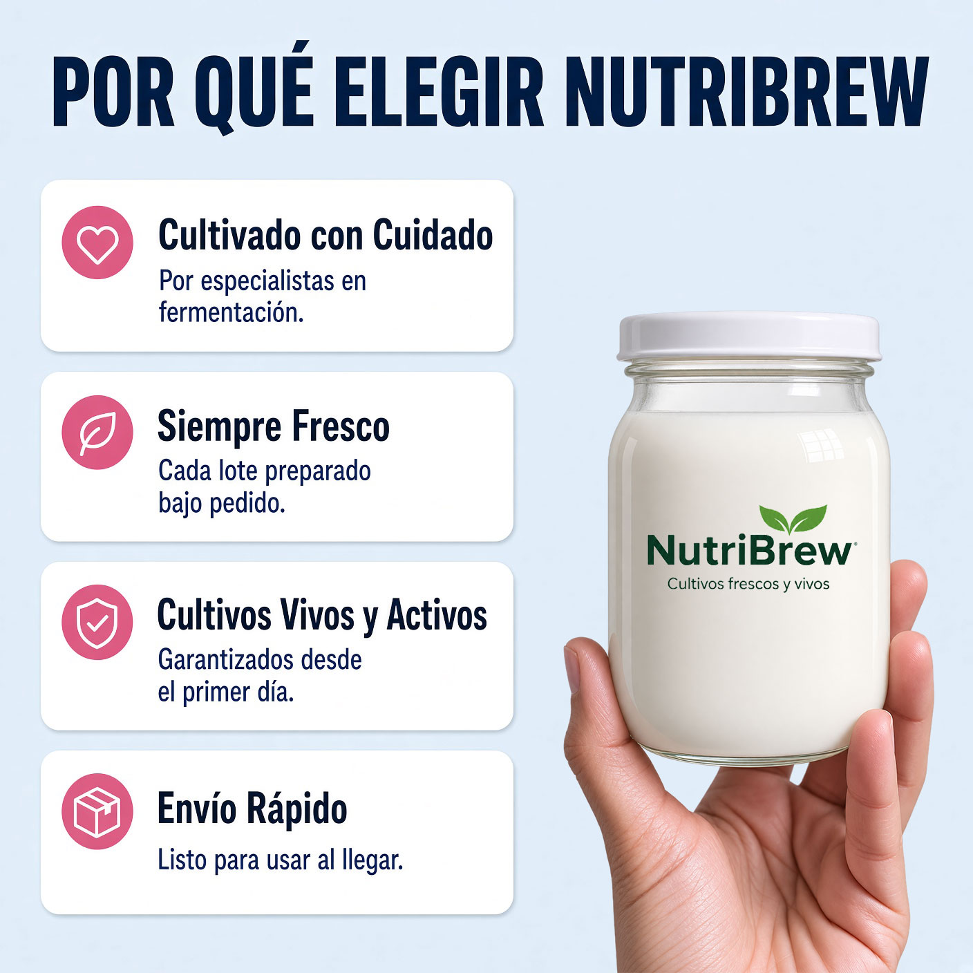 Por qué elegir NutriBrew para tu kéfir de leche: cultivo cuidado, siempre fresco, cultivos vivos y envío rápido