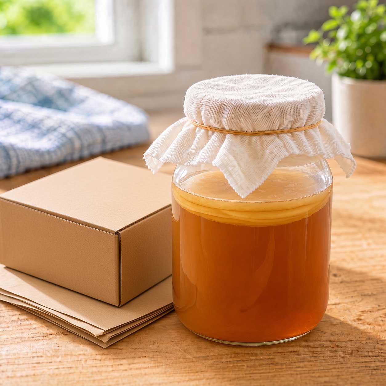 SCOBY de kombucha vivo NutriBrew, listo para enviarse recién empaquetado