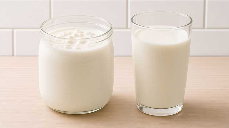 Nódulos de kéfir de leche en tarro, un alimento fermentado que forma parte de una dieta equilibrada